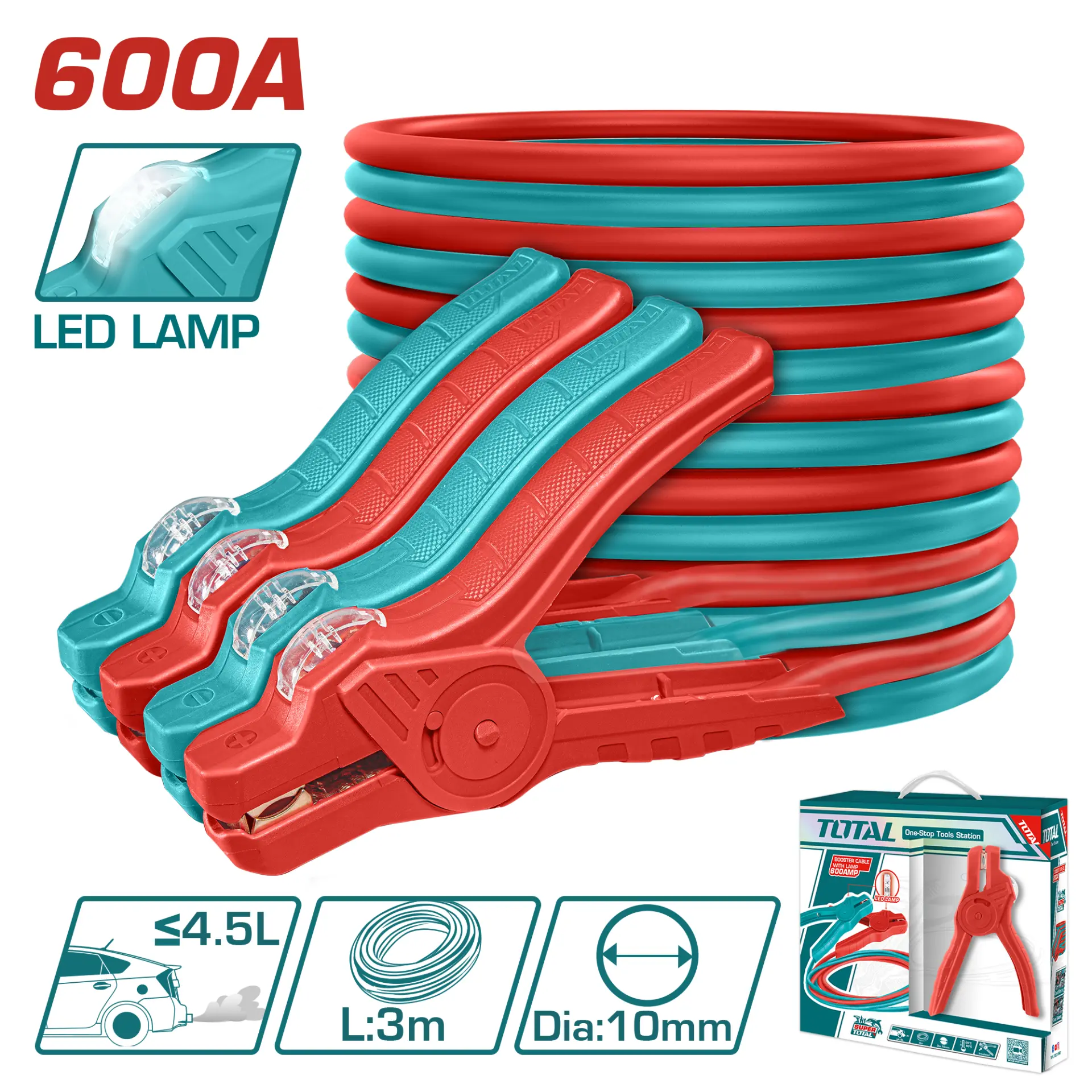 Booster cable 600A with lamp PBCA16008L