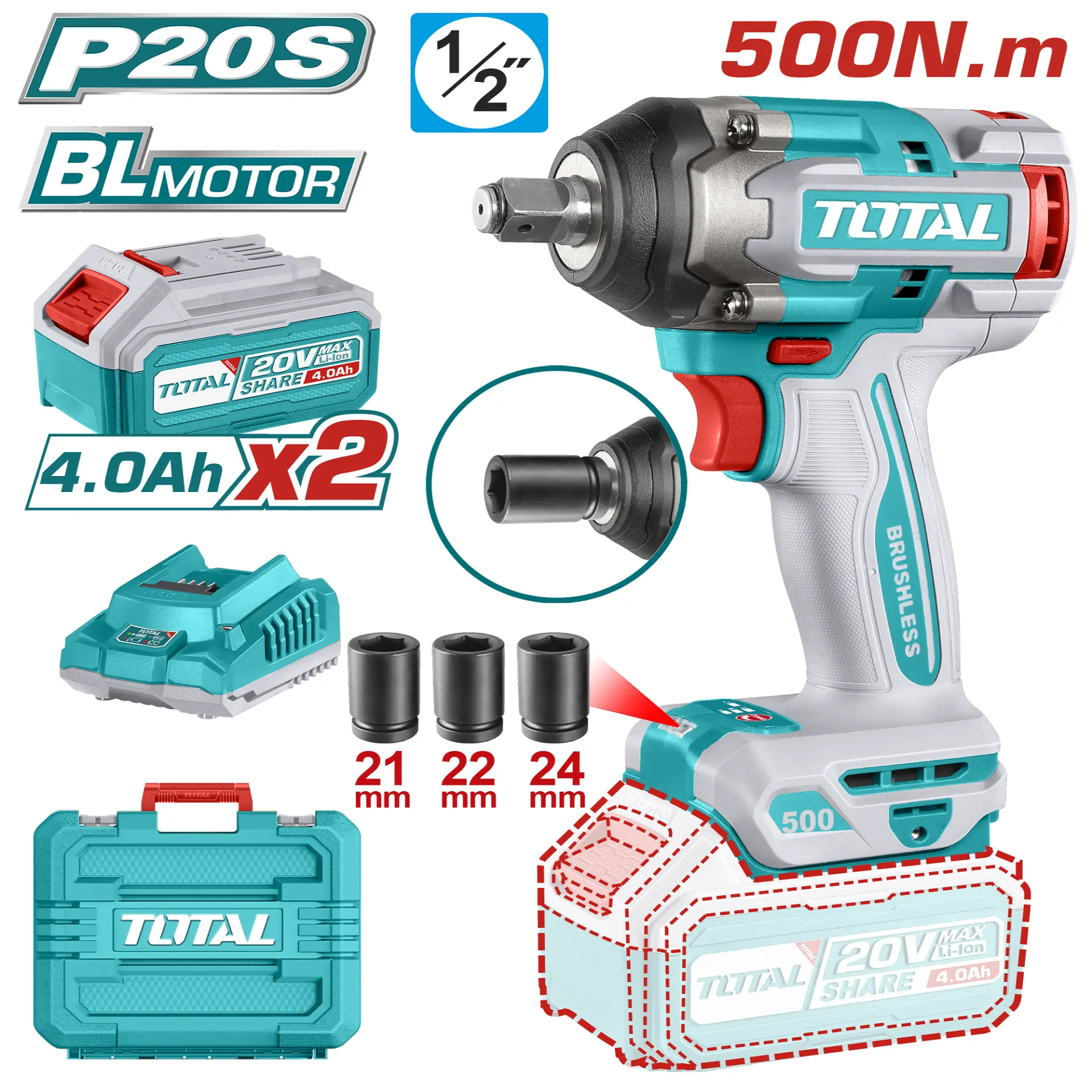 Cordless impact wrench 20V TIWLI2050