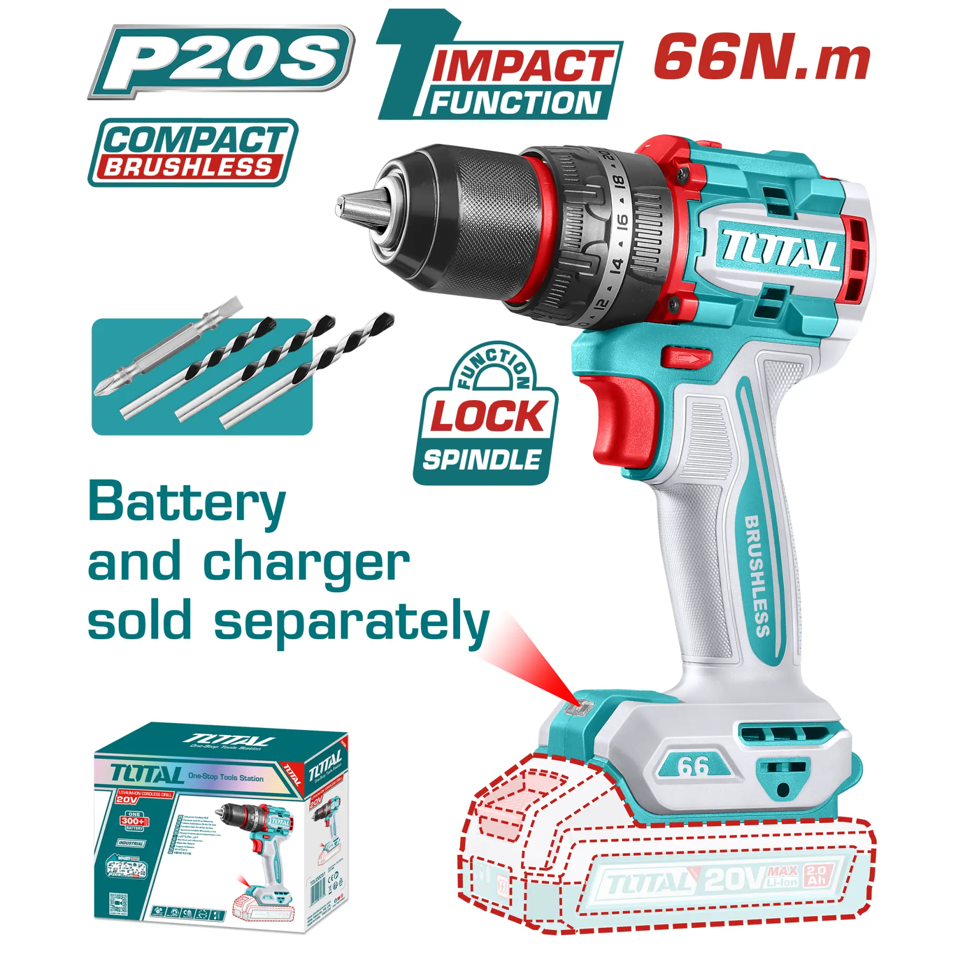 Compact Brushless Cordless Impact Drill 20V TIDLI206681