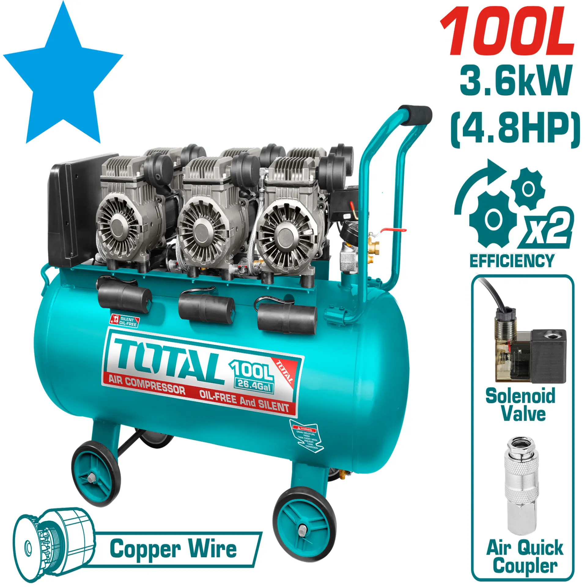 Air compressor 100L 4.8HP TCS3361008