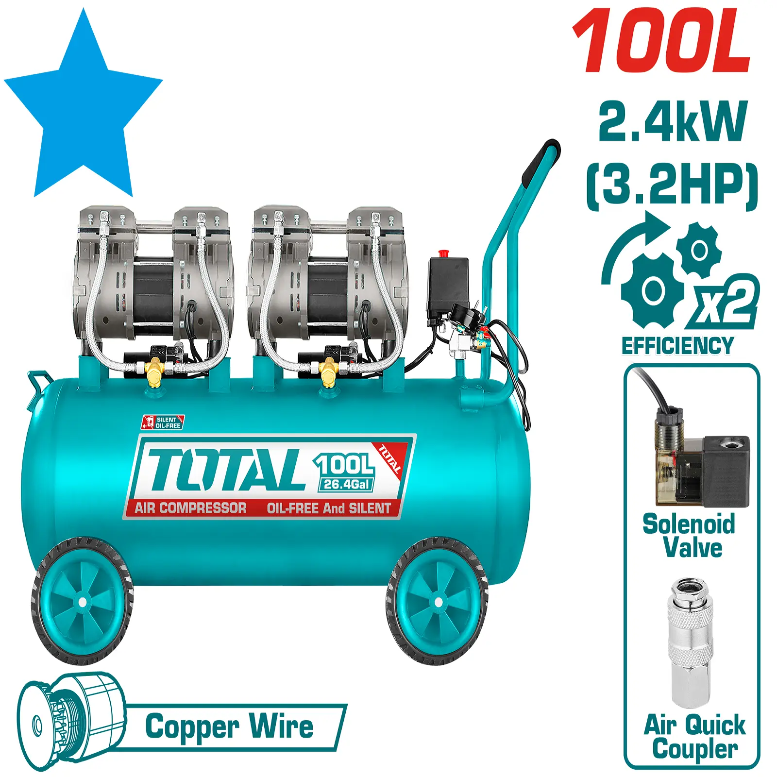 Air compressor 100L 3.2HP TCS2241008