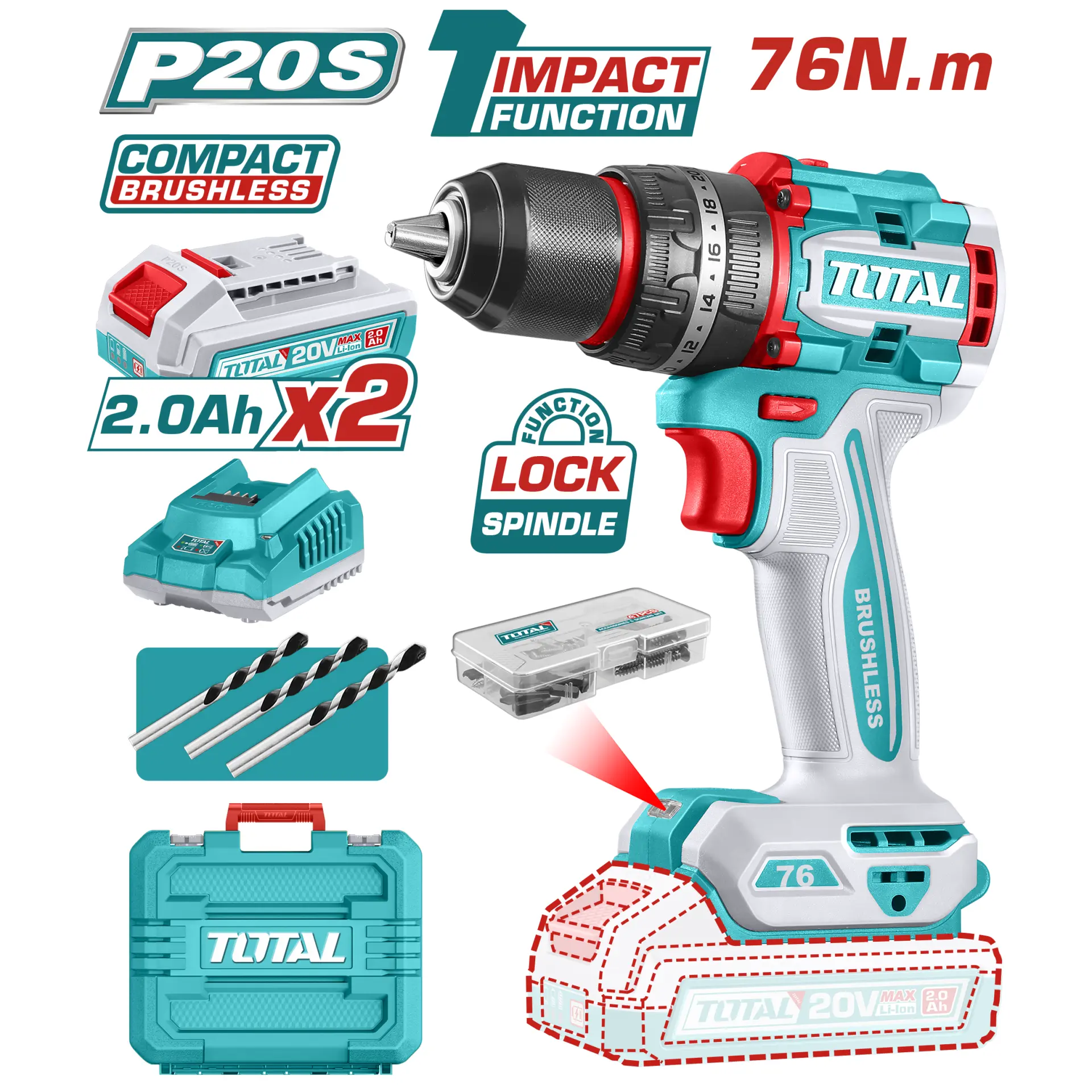 Compact Brushless Cordless Impact Drill 20V TIDLI20768