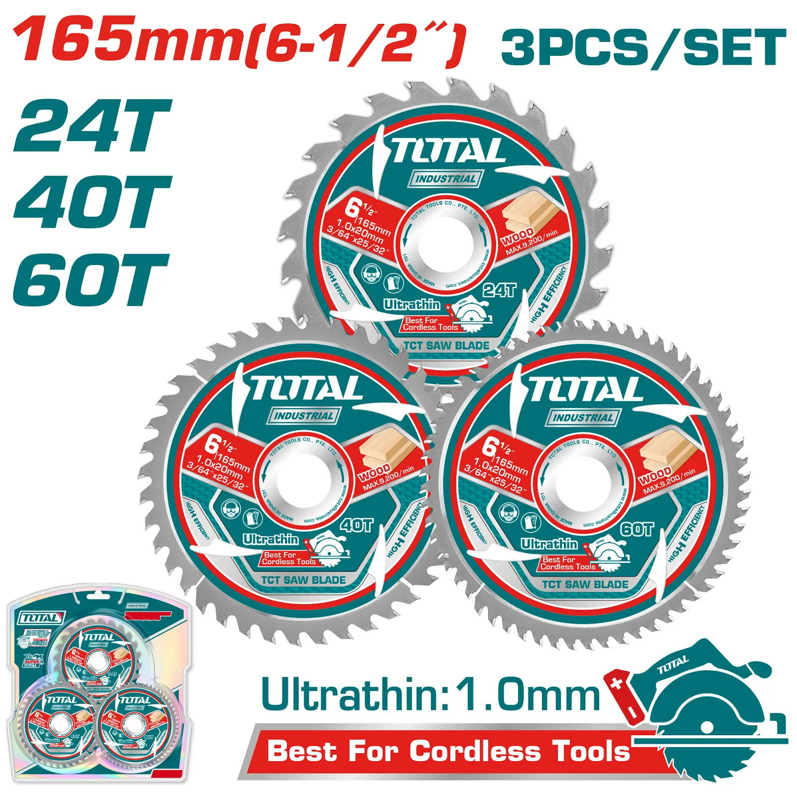 TCT saw blade 3pcs set Ultra-thin 165mm TAC236165