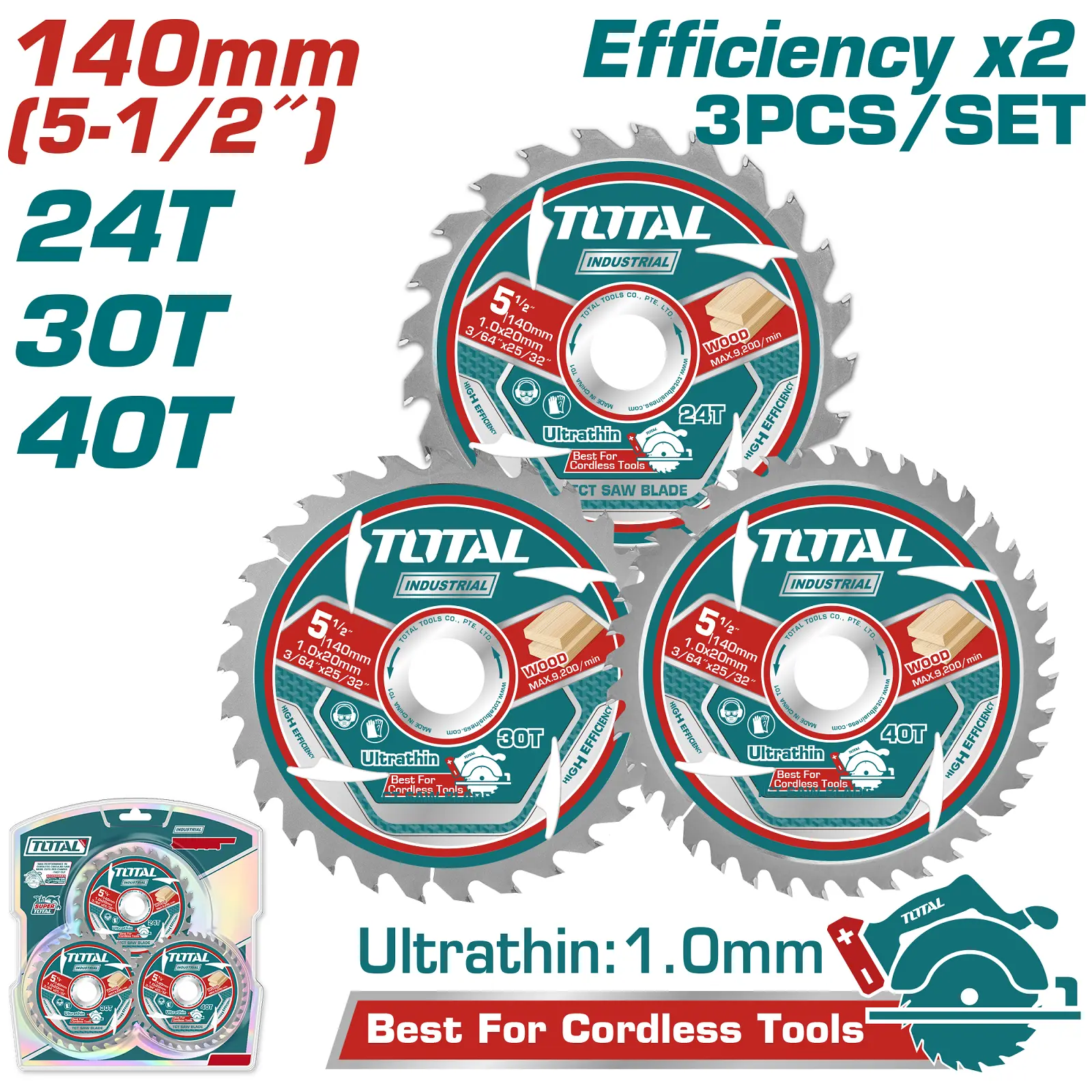 TCT saw blade 3pcs set Ultra-thin 140mm TAC236140